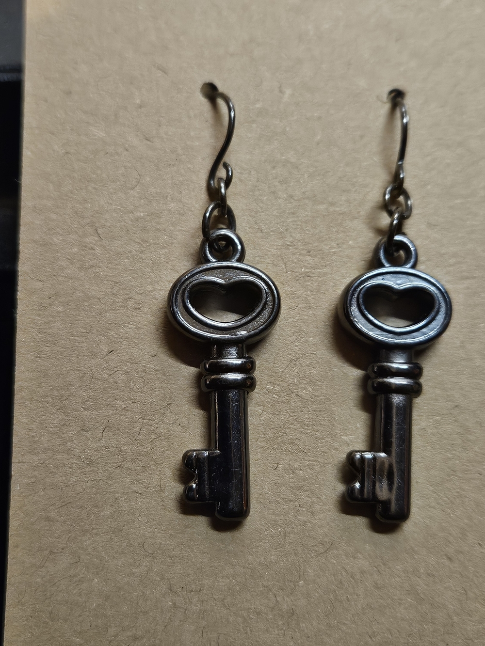 Silver Key Heart Drop Earrings - Women's Jewelry